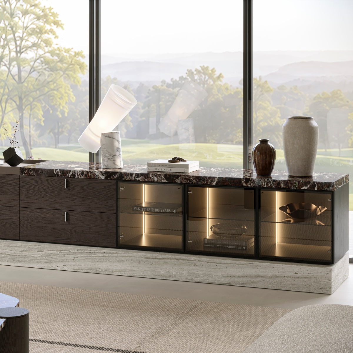 Blanc Glass 2800 TV Unit Slim Plinth with Lighting