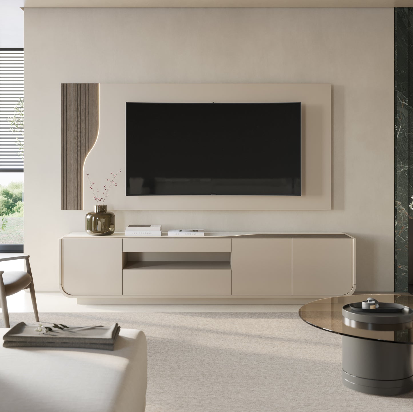 Base TV Raggi V com Rodapé e Iluminação