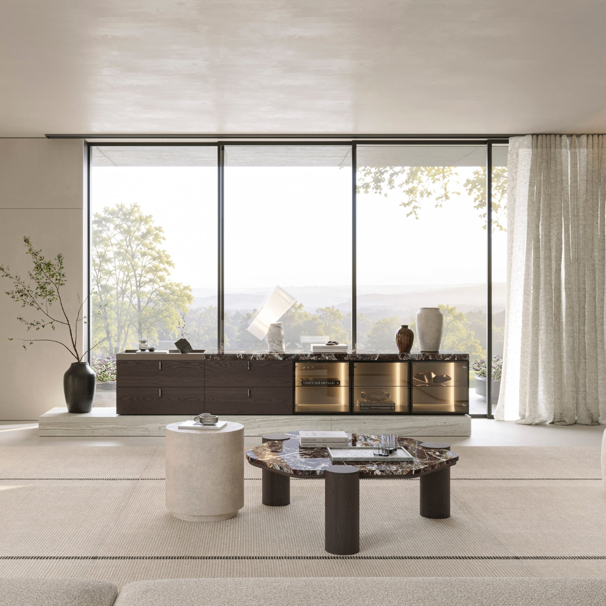 Blanc Glass 2800 TV Unit  Slim Plinth with Lighting
