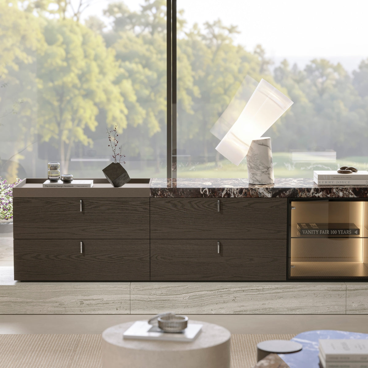 Blanc Glass 2800 TV Unit  Slim Plinth with Lighting