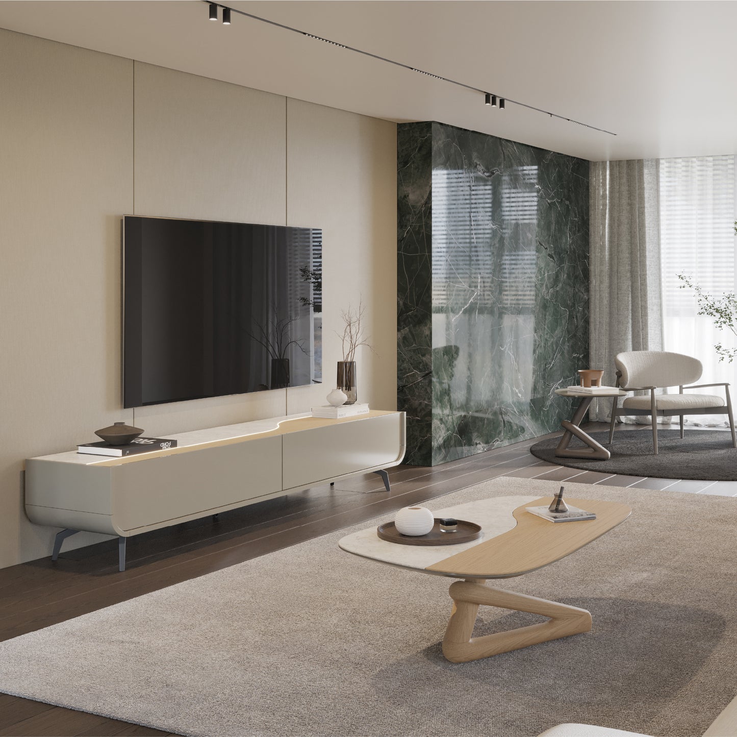 Linard 2G II TV Stand with Legs and LED Lighting